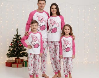Piglet Long Sleeve Pajamas Set, Disney Christmas Pajamas Family, Cartoon Matching Pajamas, Cute Holiday Gift
