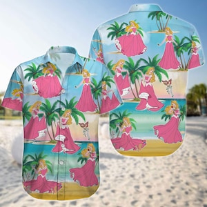 Disney Aurora Princess Aloha Button Shirt, Sleeping Beauty Shirt And Shorts, Disney Princess Hawaii Shirt, Magic Kingdom Beach Shirt