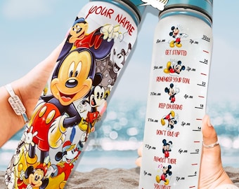 Custom Mickey Water Tracker Bottle, Mickey & Friends Motivational Bottle, Disney Bottle, Magic Kingdom Bottle, Mickey Mouse 32oz Bottle