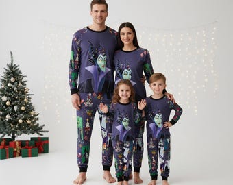 Disney Bösewichte Langarm-Pyjama-Set, Maleficent Weihnachts-Pyjama-Familie, Bösewicht Passender Pyjama, Weihnachtsgeschenk