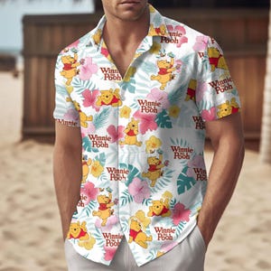 Camisa hawaiana con botones de Winnie the Pooh, camisa y pantalones cortos de oso Pooh, camisa de viaje a Disneyland Hawái, camisa de verano de Magic Kingdom, camisa de Disney