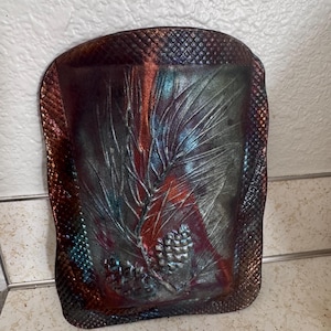 Vintage Studio Pottery Wall Pocket Planter Iridescent Raku Glaze Pinecone Relief
