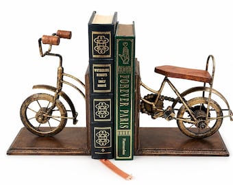 Vintage Bicycle Bookends Metal Wood Rustic Industrial Decor