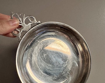 Vintage Silverplate Tastevin Wine Tasting Cup Ornate Handle