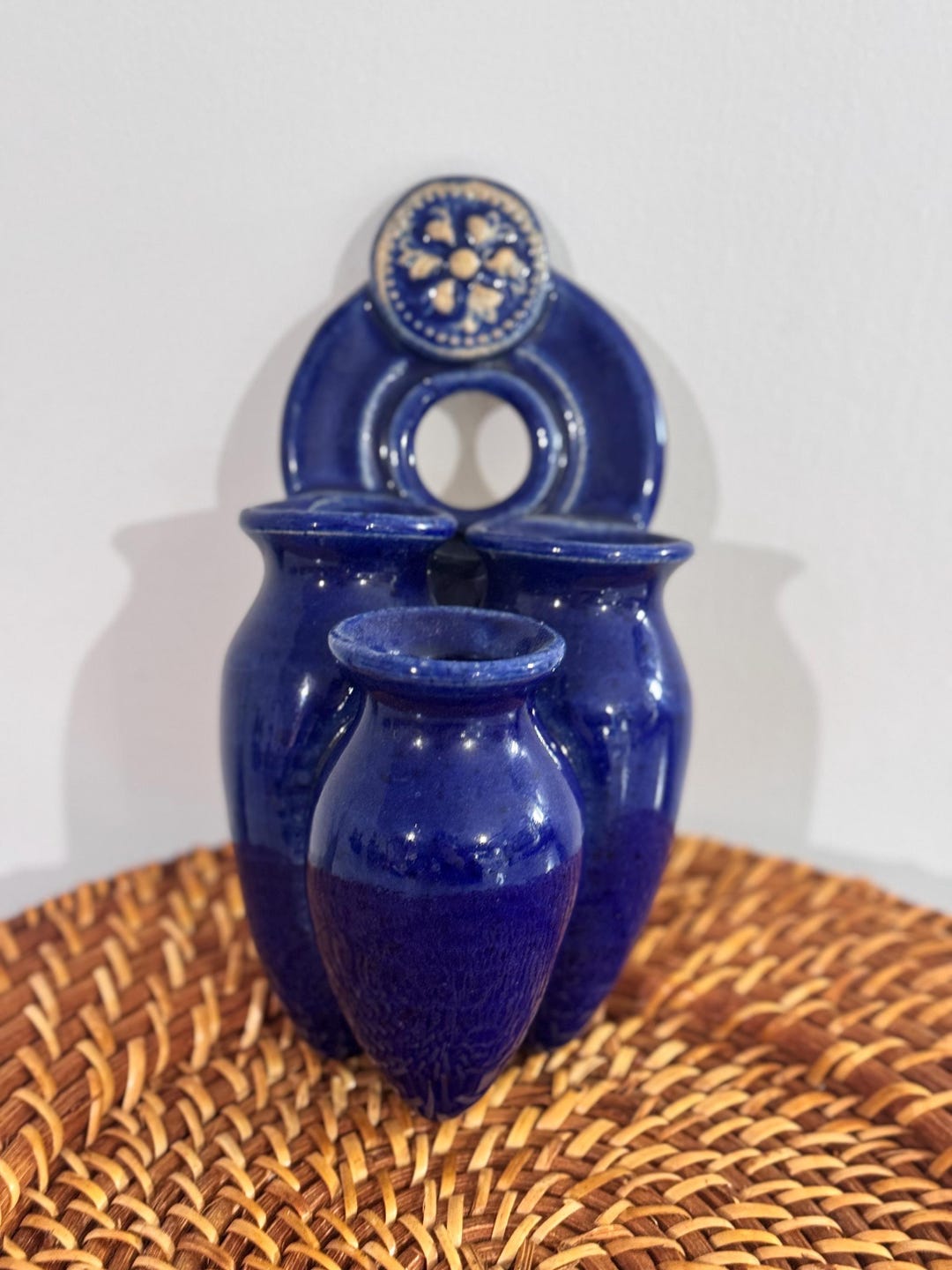 Vintage Foxlo Cobalt Blue Ceramic Trio Wall Vase - Etsy