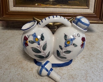 Vintage NASCO Oil Vinegar Cruet Set Hand Painted Rooster Ceramic