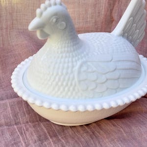 Vintage Indiana Glass Hen on Nest: Milk Glass Candy Dish
