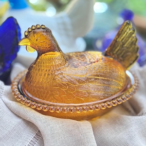 Indiana Glass Amber Hen On Nest, Glass Candy Dish, HON Glass, Great Vintage Condition, Brown Glass Hen, Amber Hen, Collectable Glass