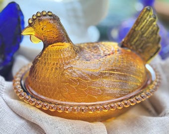 Vintage Indiana Glass Hen on Nest Candy Dish - Etsy