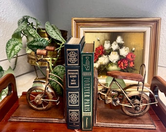 Vintage Bicycle Bookends Metal Wood Rustic Industrial Decor