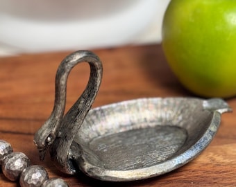 Silber Ton Schwan Trinket Dish, Metall Schmuck Halter