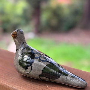 Hand Painted Tonala Dove Bird Figurine, Glazed  Pottery  Mexican Folk Art, Mid-Century