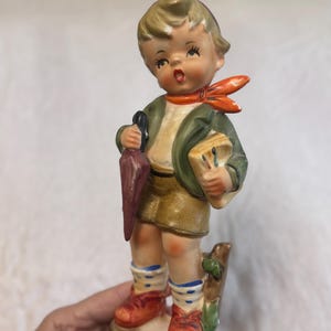Charming Mid-Century Hand-Painted Porcelain Boy Figurine, Made in Japan, 1950s Vintage