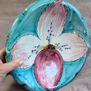 Hand-Painted Italian Pottery Plate: Mid-Century Modern Orchid Decor, 12.5&quot;