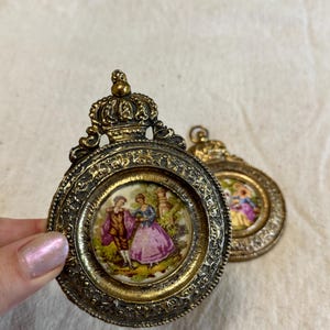 Vintage Ornate French Style Miniature Frames with Velvet Backs, Replaceable Art, Rococo Courting Scenes, Bridgerton-Inspired Déco, Set of 2