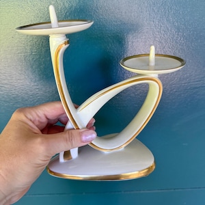 Vintage Alka Kunst Bavaria Candelabra: German Modernist Porcelain Candle Holder