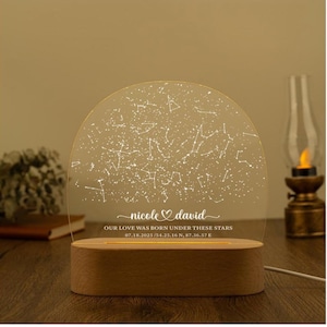 Mapa estelar personalizado por fecha, mapa de constelaciones personalizado, luz nocturna con mapa estelar, regalos para parejas, regalos de compromiso, regalo para novia