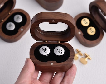 Custom Groomsmen Gifts,Personalized Groomsmen Cufflinks Set,Initial Cufflinks With Walnut Box,Groomsman Proposal,Best Man Gift,Wedding Gifts