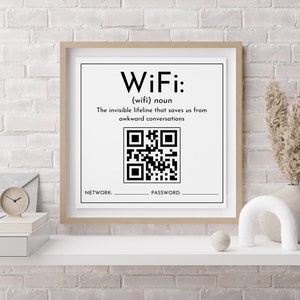 Customizable WiFi Sign with QR Code - Elegant Home, Store, or Business Decor - Multiple Sizes Available