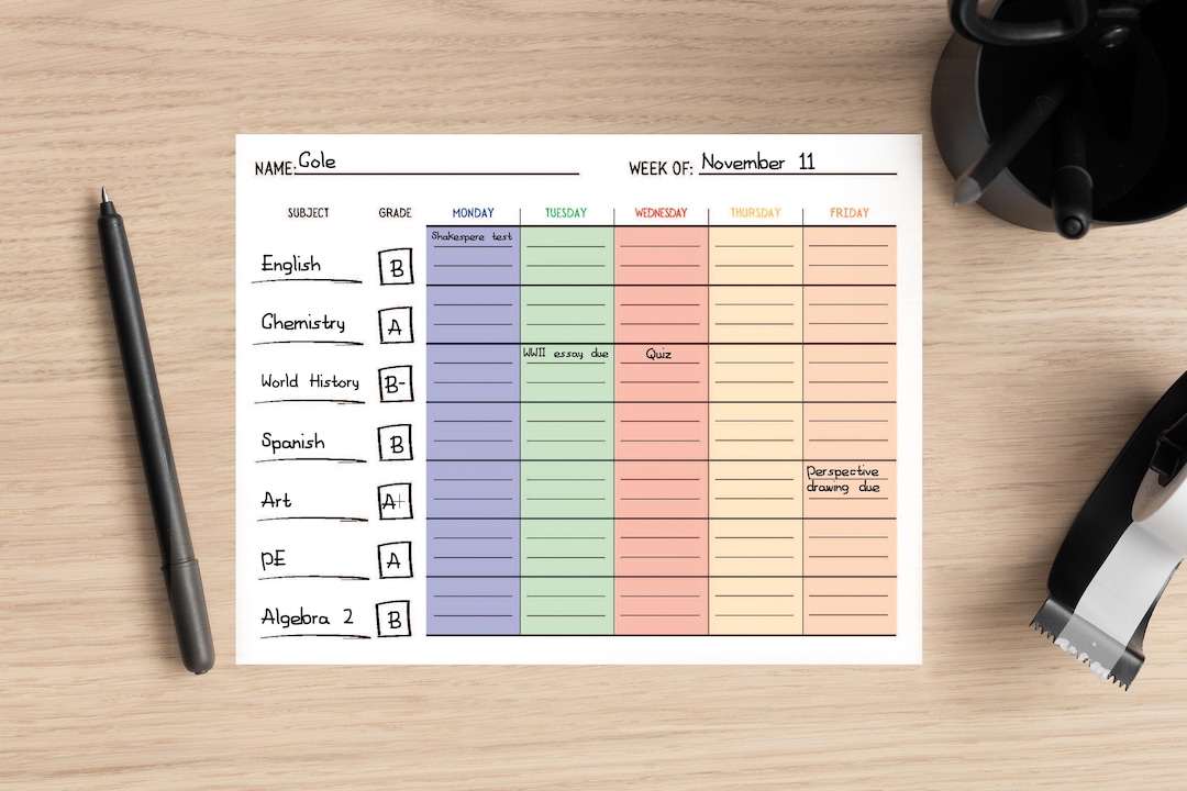 ADHD Student Planner: Weekly Class & Assignment Tracker (printable PDF ...