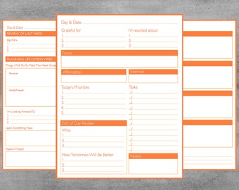 Modern Orange Productivity Planner for Print or Digital to Organize Your Chaos