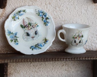 dollhouse miniature scale 1:12 rabbit plate set