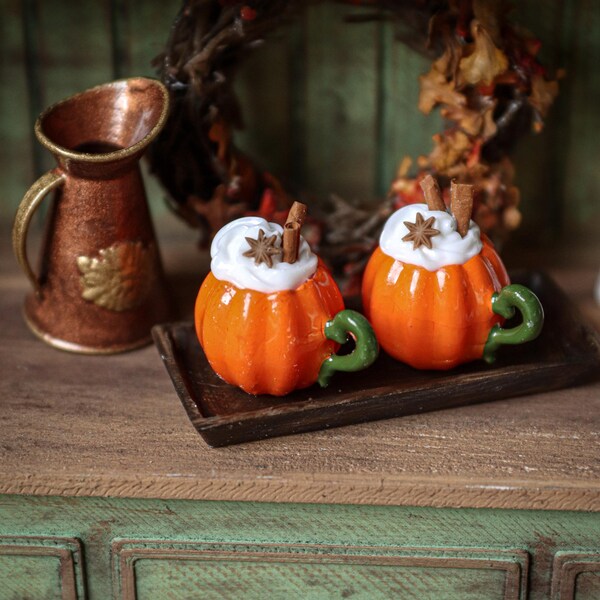 3d printed spiced pumpkin mugs 1:12 dollhouse miniature Set of two