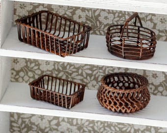 1:12 miniature dollhouse decoration wire basket set