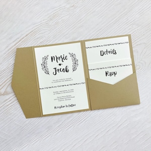 Modello fai da te semplice classico tascabile Cricut invito matrimonio svg a tre ante, busta tascabile 5x7 taglio laser carta tagliata cameo, (cdr, ai, dxf, pdf)