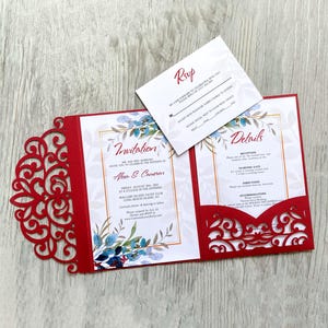 Classic ornamental cricut wedding invitation template svg, Laser cut pocket invite, Papercut stencil cameo cutting files, (dxf ai pdf cdr)