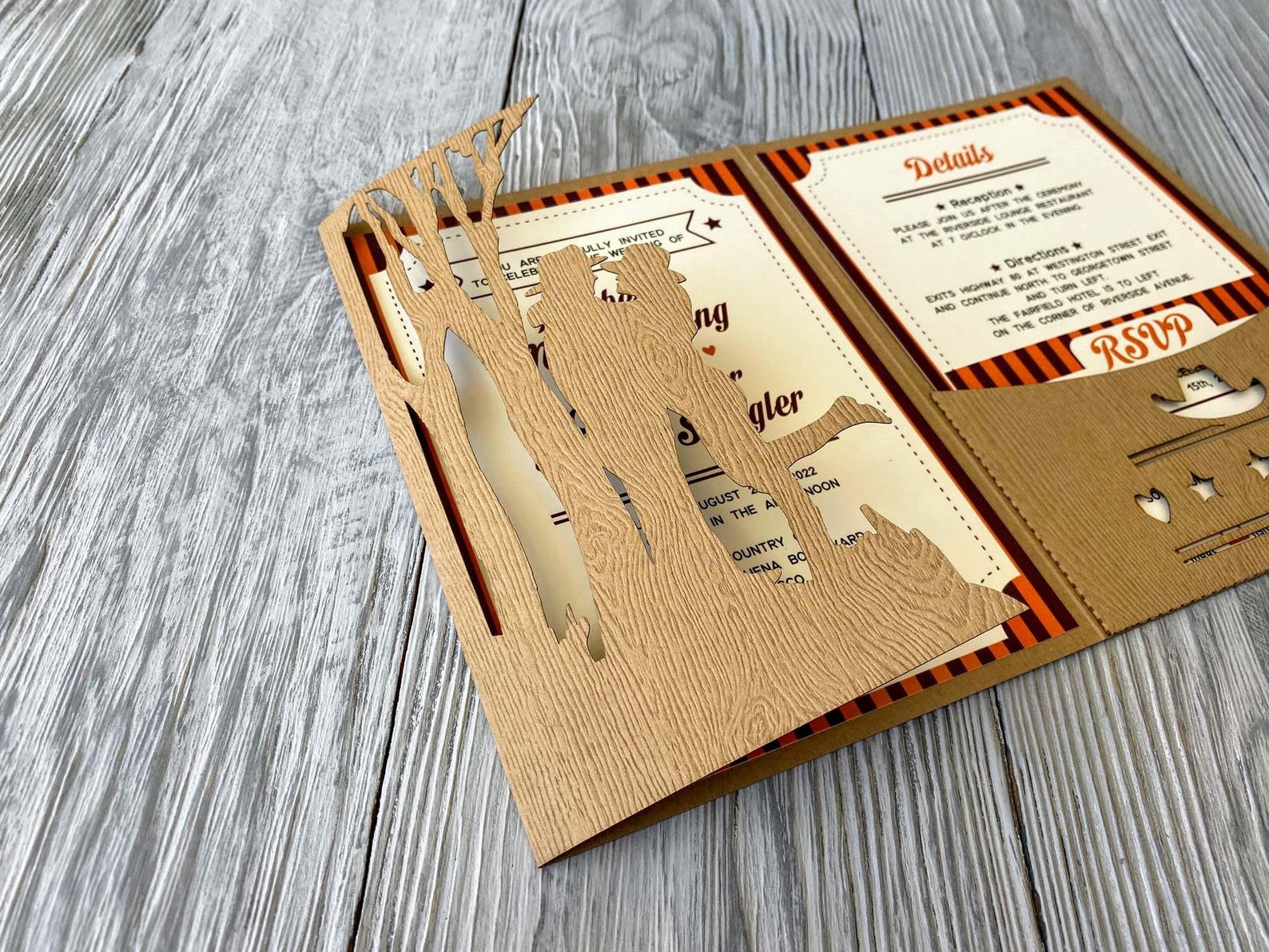 Cowboy Couple Western Party Svg Wedding Invitation Tri-fold Template ...