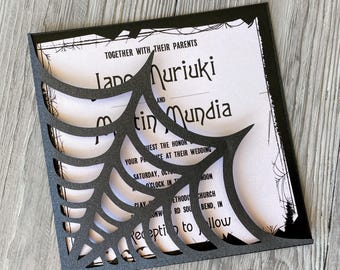 Spider web wedding invitation template, Svg halloween party square 6x6 pocket invites for cricut, Gothic envelope papercut laser cut cameo