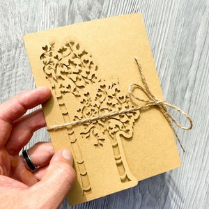 Butterflies tree svg wedding invitation template tri-fold, Cricut rustic family invite laser cut, Cameo papercut envelope, (dxf pdf ai cdr)