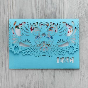 Custom mexican initials invitation template svg with birds, Cricut papel picado wedding invite, Fiesta papercut cameo, (svg dxf pdf cdr ai)