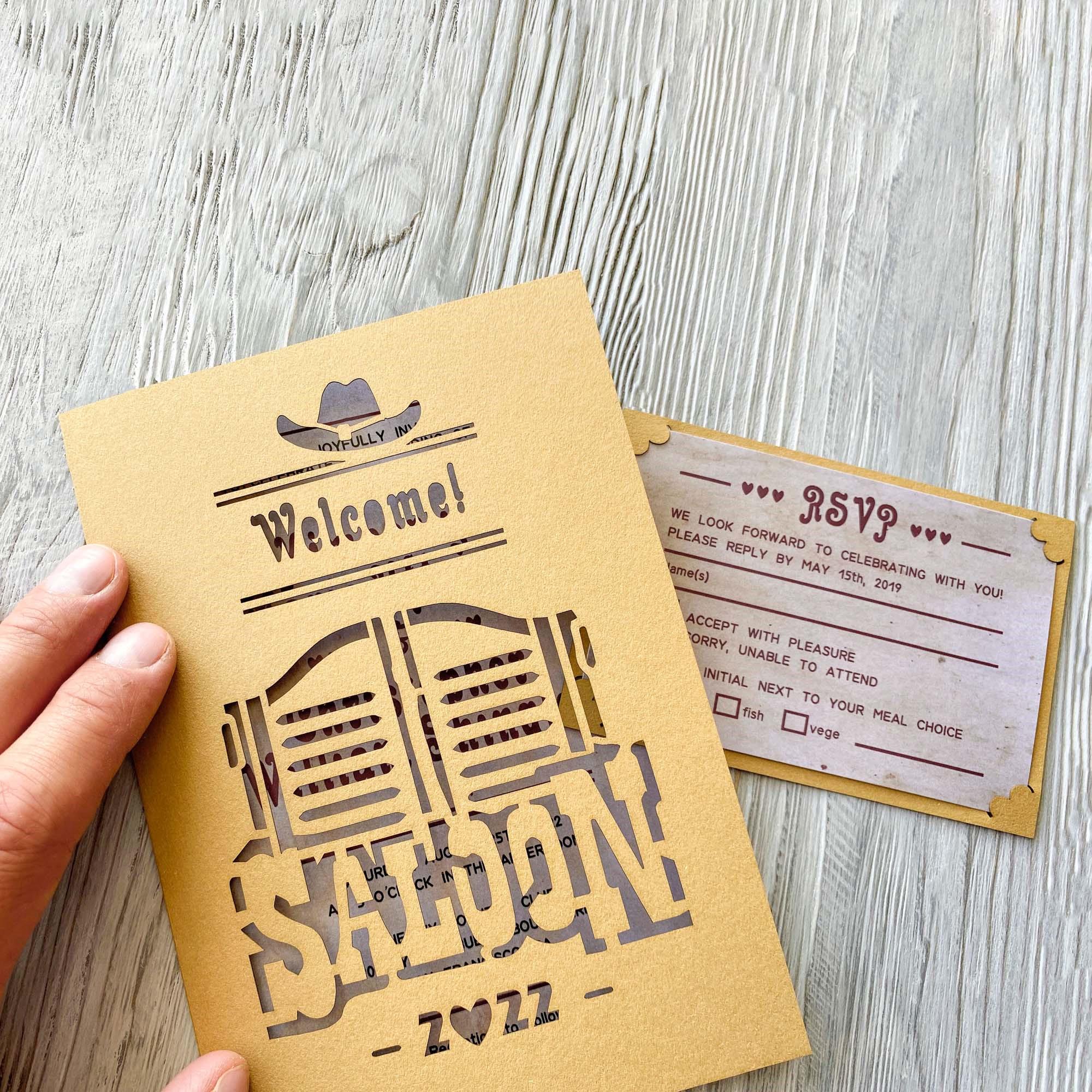 Sloon Inviation Wild West Texas Svg Invitation With Cowboy Hat Cricut Template, Western ...