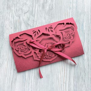 SVG Rose Blumen Cricut Bargeld Umschlag Vorlage, Geschenk Geld Halter Geburtstag Feier & Wünsche Karte, Papierschnitt, Laser geschnitten Dateien cdr, ai, dxf