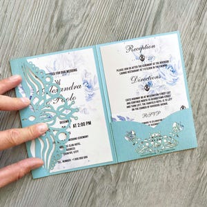 Quinceanera crown invitation svg template 5x7, Cricut queen wedding invite tri-fold pocket envelope, Laser cut papercut cameo dxf pdf ai cdr