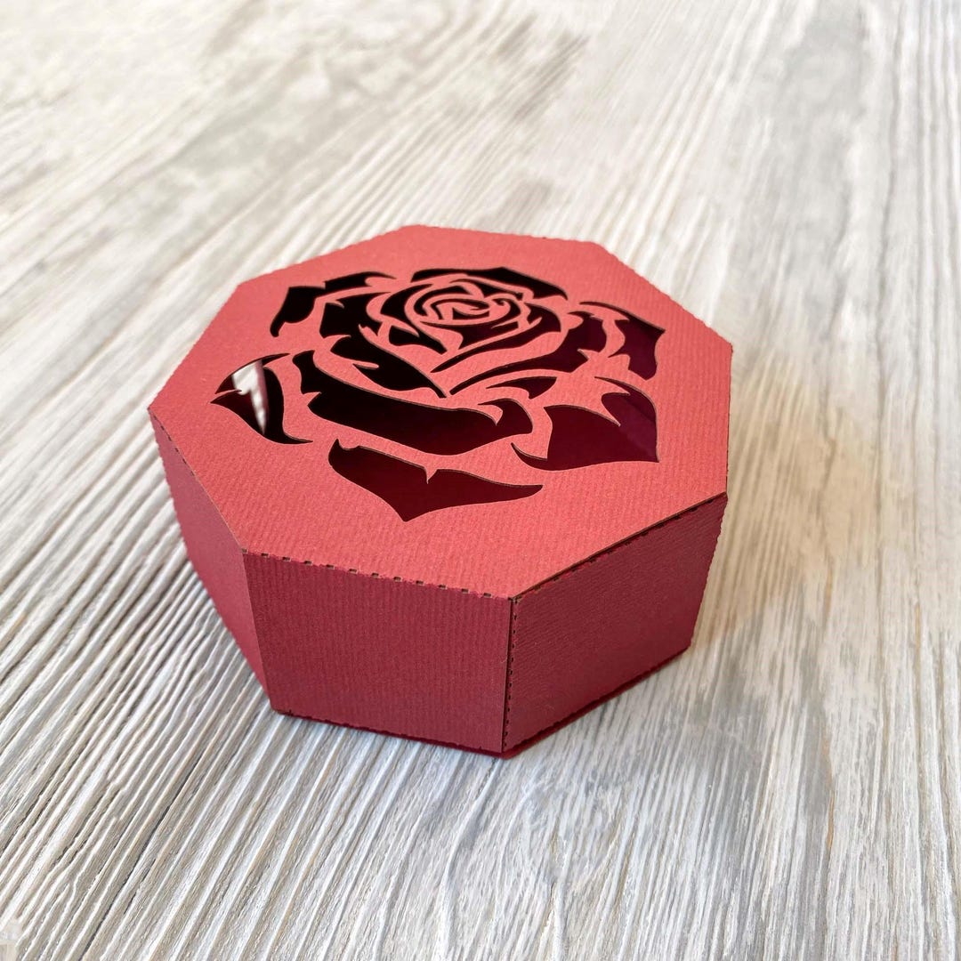 Octagonal Wedding Gift Box Template With Rose and Lid Cricut Svg ...