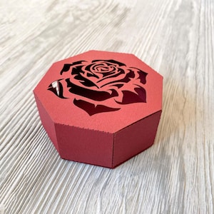 Achteckige Hochzeit Geschenkbox mit Rose und Deckel, Cricut svg, Geburtstagsgeschenk für Lasercut, Cameo Papierschnitt, (pdf dxf ai cdr)
