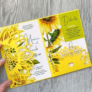 Sonnenblume svg Ornament Einladungsvorlage 13x18, Cricut Herz Trifold Tasche Hochzeitseinladung Umschlag für Laserschnitt Cameo Dxf Pdf