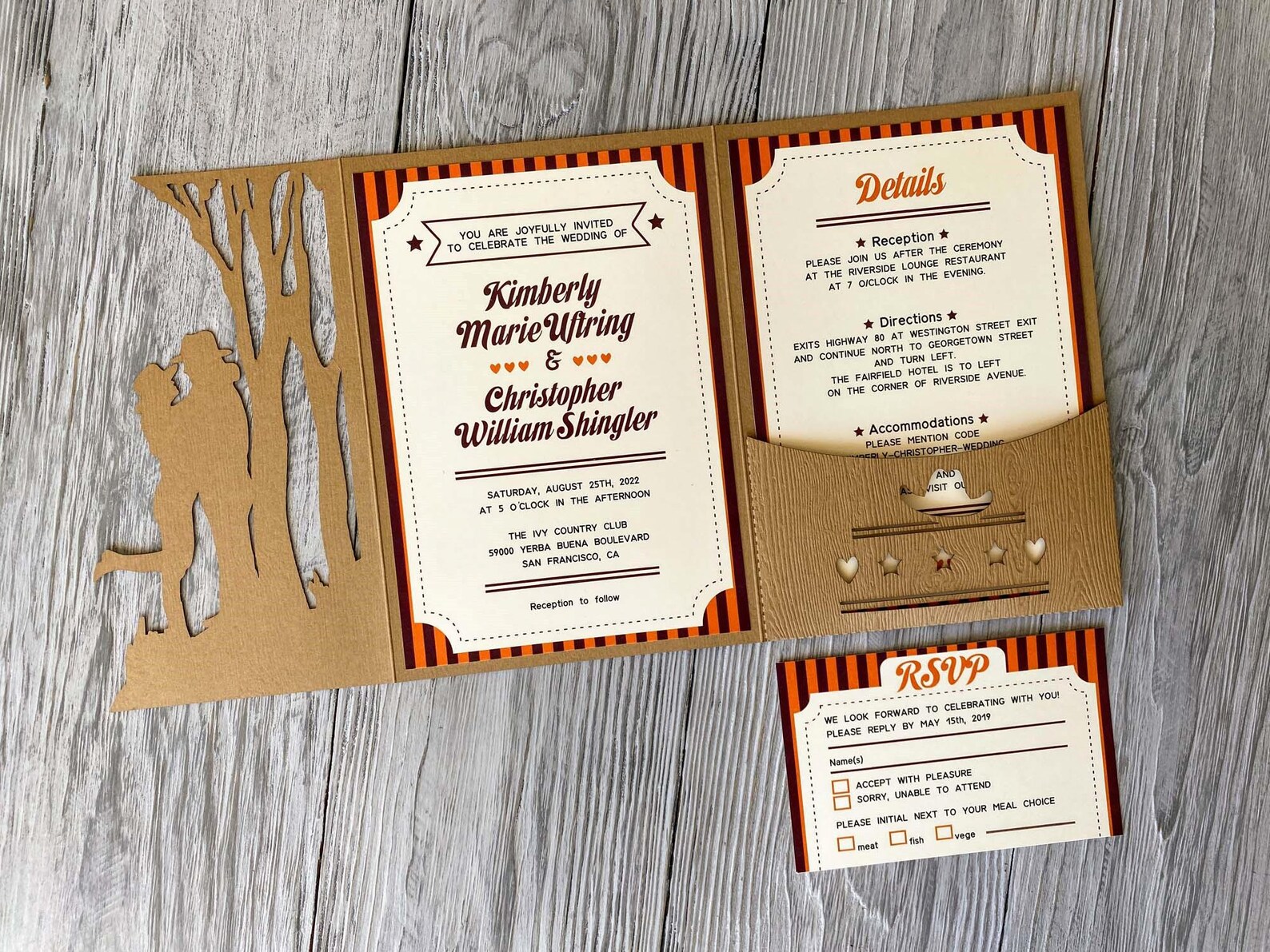 Cowboy Couple Western Party Svg Wedding Invitation Tri-fold Template ...