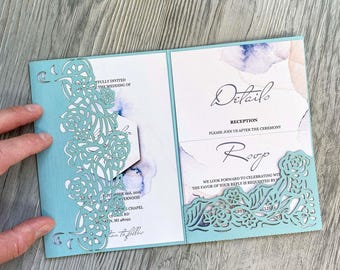 Lace rose flowers wedding invitation svg template for cricut & laser cut 5x7,  Floral tri-fold invites, Papercut stencil cameo, (ai cdr dxf)