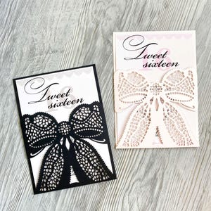 Rustikale Spitze Hochzeitseinladung und Schleife, SVG-Vorlage, Cricut Panel Pocket Laserschnitt einladen Umschlag 5x7, Papercut Cameo, Dxf Ai Pdf CDr Dateien