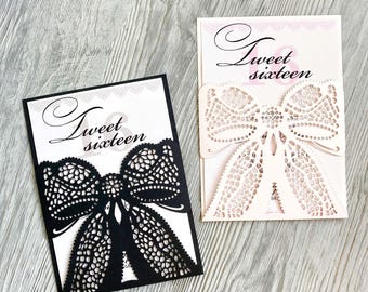 Rustic lace wedding invitation and bow svg template, Cricut panel pocket laser cut invite envelope 5x7, Papercut cameo, dxf ai pdf cdr files