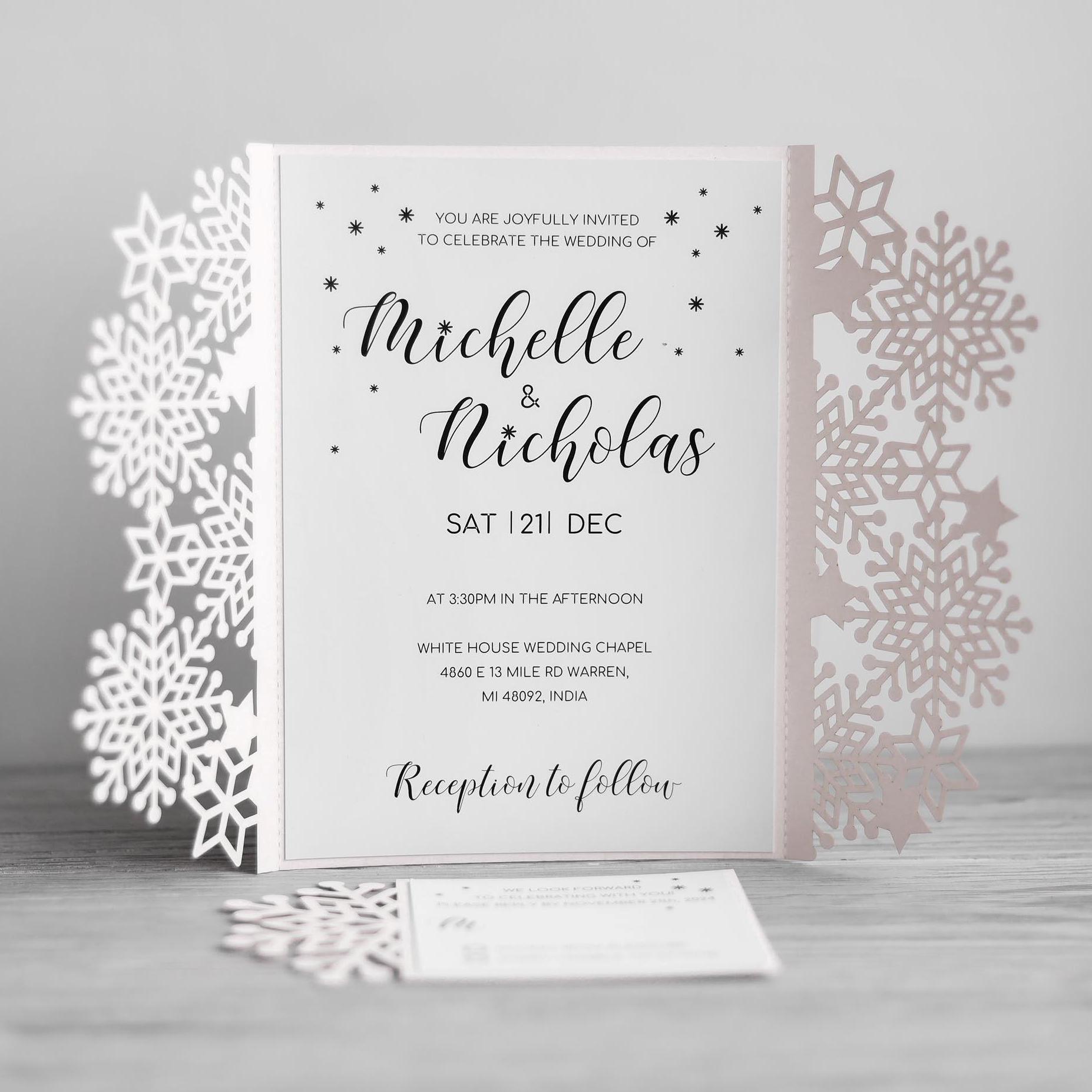 Snowflakes invitation cricut template, Svg winter invites gate-fold, Snow Christmas party laser cut invitation, New Year's invite cameo dxf