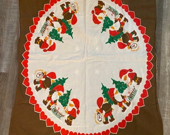 Vintage GNOME CHRISTMAS Tree Tablecloth by Hilja, Sweden Tablecloth, Elf, Swedish Elves, at A Vintage Revolution