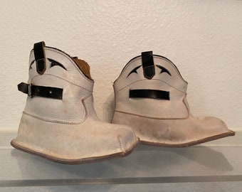 COWBOY BOOTS COWGIRL Boots Vintage Toddler Boots White Leather with Black Accents -Size 3 at A Vintage Revolution