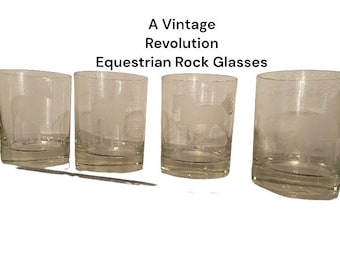 Vintage Horse Rock Glasses Embossed, Equestrian, Barware, Farm, Set of 4,  at A Vintage Revolution