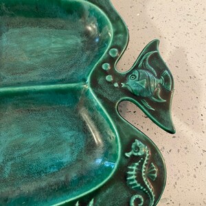 Party Tray Platter, Starfish, Seahorse, Fish, Vintage 1960s Ceramic Platter Blues and Greens at Modern Logic image 3