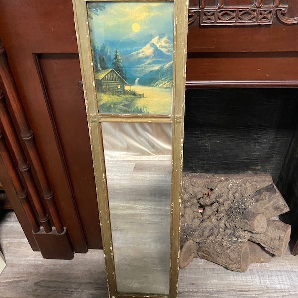 Antique Wall Mirror, Rustic Print with Mirror, Chippy, Cottage Chic, Cabin MIrror, Tiny Home at A Vintage Revolution